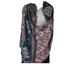 Shawl | Wool + Modal | Geometric Design | Handloomed | Tassels | Aqua & Sand