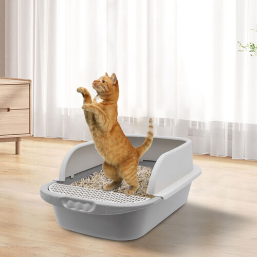 Plastic Cat Litter Box Self Cleaning Anti-splashing Semi-closed Cats Toilet Grey