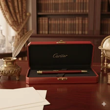 Cartier Santos Bordeaux Lacquer Ballpoint Pen 18K Gold Finish — New Boxed