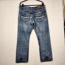 Flypaper Jeans Mens Fits 38x29 Blue Straight Leg Distressed Denim 100% Cotton