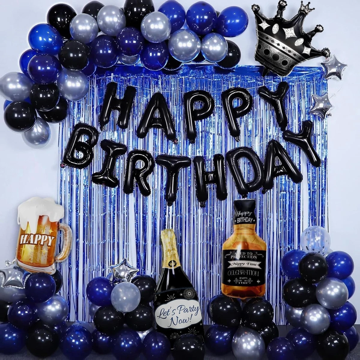 Happy Birthday-decoraties, blauwe Happy Birthday-ballonnen