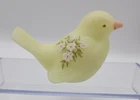 Fenton Uranium Satin Custard Glass Bird Vintage Hand Painted Signed Floral