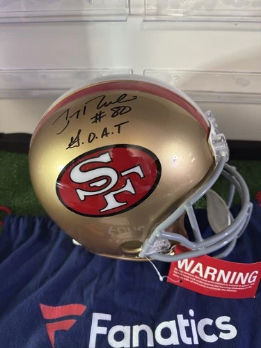 Jerry Rice Signed (Fanatics) 49ers Authentic Helmet w/ "GOAT" Inscription