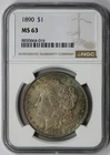 1890 Morgan Dollar Silver $1 MS 63 NGC Toned