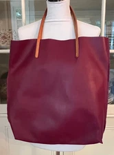 Jack Gomme Atelier Red Leather Tote, Burgundy, French Designer, 16 X 17 X 2 Inch