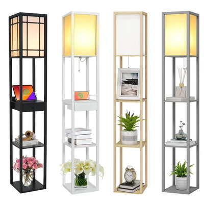 ELECWISH LED Shelf Floor Lamp Wooden Storage Standing Light Reading Living Room Office UK