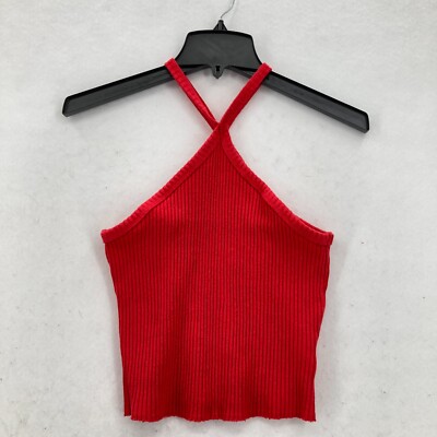 Anthropologie T.LA Women s XS Red Ribbed Halter Neck Tank Top Stretch Y2K Retro