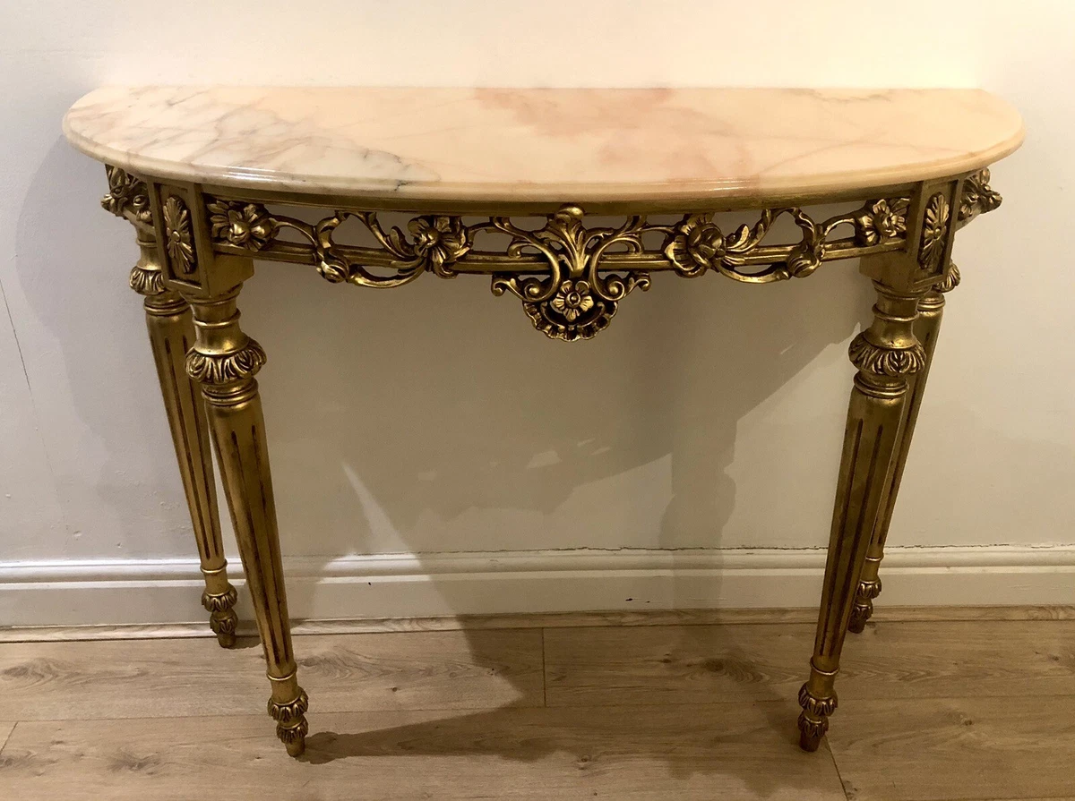 Antique French Gilt Wood Marble Demi Lune Console Table eBay
