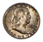 1957 50c Franklin Silver Half Dollar - Luster - Colorful Pastel Toning - H3318