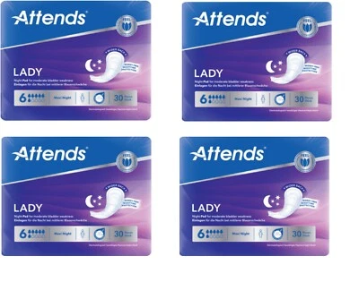 4 Packs Attends Soft Maxi Lady Night Pad Adult Incontinence Protection 120 Pads