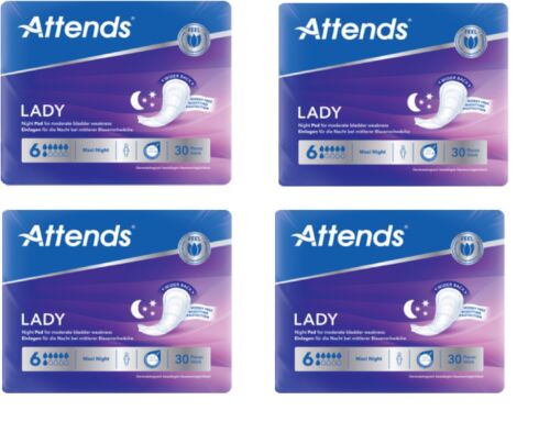 4 Packs Attends Soft Maxi Lady Night Pad Adult Incontinence Protection 120 Pads - Picture 1 of 4