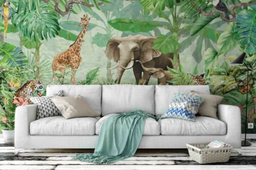 3D Tropical Jungle Animals Wallpaper Wall Mural Removable Self-adhesive Sticker - Picture 1 of 3