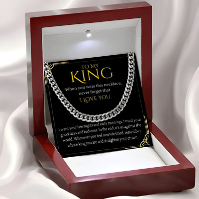 Gift for My King Luxury Cuban Chain Necklace for Man with LED Gift Box for Him