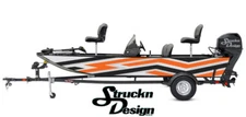 Orange Black Zig-Zag Style White Fishing Boat Wrap Abstract Fish Decal US Vinyl