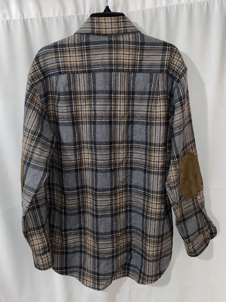 Pendleton Plaid Elbow Patch 100% Virgin Wool Long Sleeve Button Down Shirt Men M - Image 2 of 4