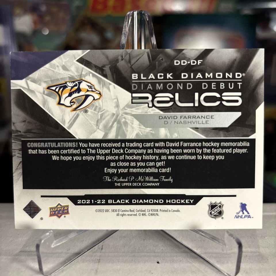 2021-22 Upper Deck Black Diamond David Farrance RARE Rookie Debut Yellow Relic - Image 2 of 2