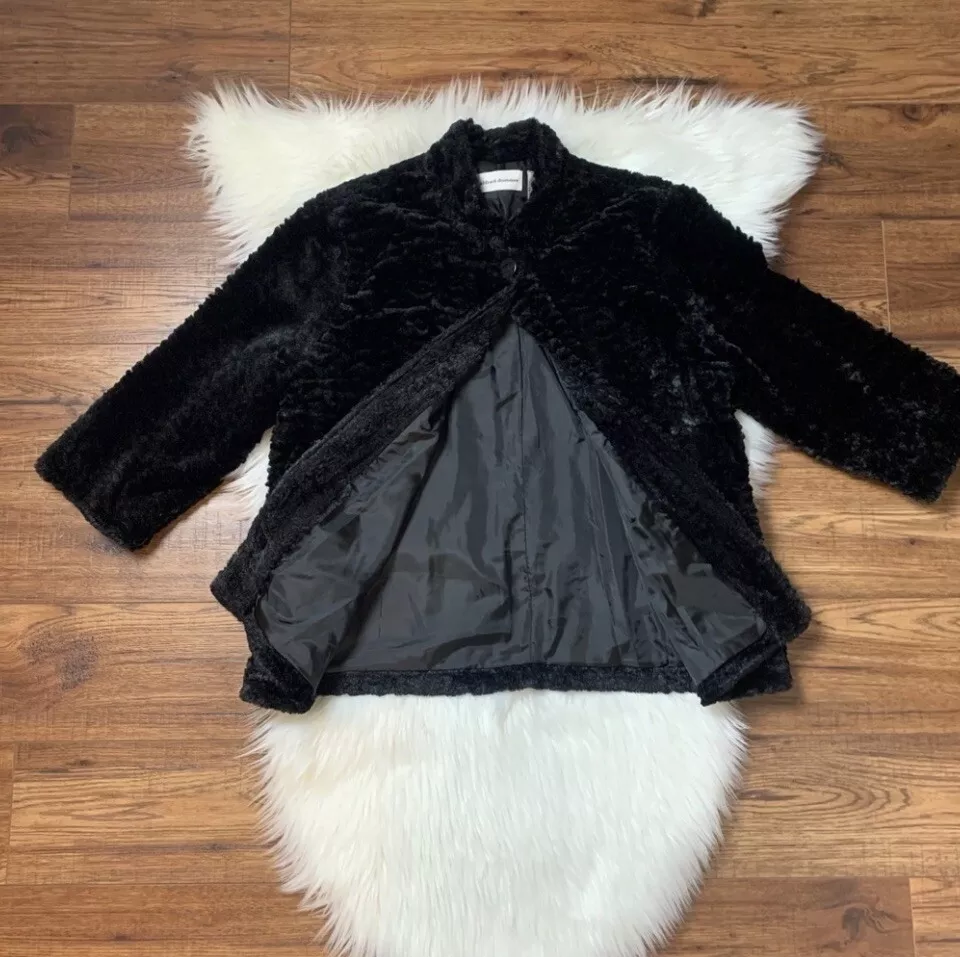 Alfred Dunner Black Classic Faux Fur Jacket Size 14 Elegant Luxury Cozy NWOT