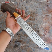 Hand Forged J2 Steel Farrier Rasp File Blade Hunting Big Bowie Knife Crown Stag
