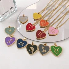 Colorful Zodiac Necklace with Chain, 12 Zodiac Personality Color Necklace