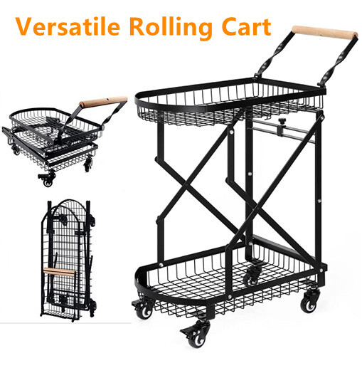 Folding Shopping Cart on Wheels, Multifunctional Portable Utility