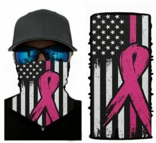 Face Mask Neck Gaiter Breast Cancer Awareness Pink Ribbon Flag 2 Pack