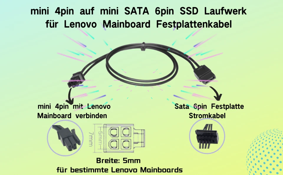 L01 Mainboard ATX mini 4pin auf mini SATA 6pin SSD Stromkabel für Lenovo 45cm - Bild 4 von 4