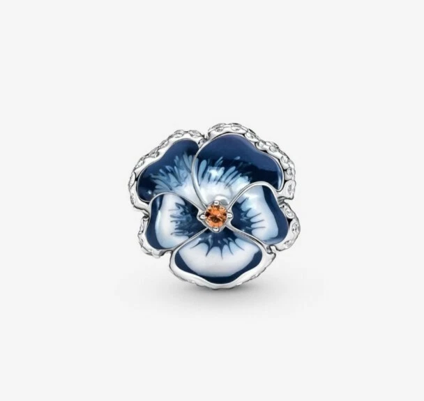 "PANDORA" CHARM VIOLA DEL PENSIERO ARGENTO ZIRCONIA E SMALTO BLU 🌺🌷 NUOVO !!! - Immagine 2 di 2