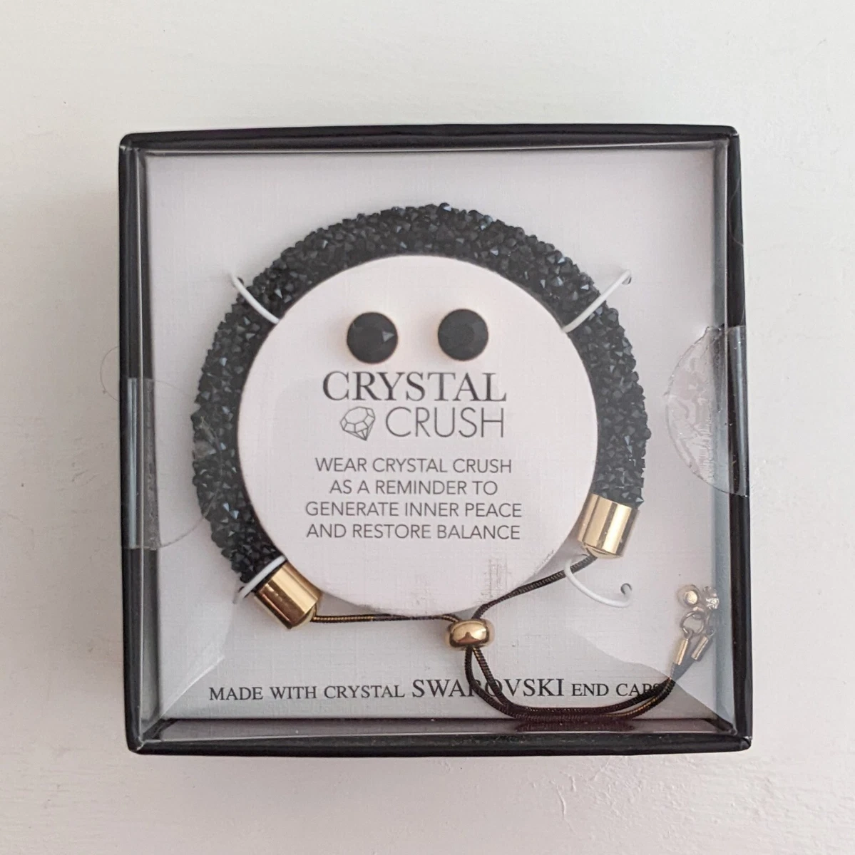 Crystal Crush Black Bracelet w Swarovski Crystal End Caps