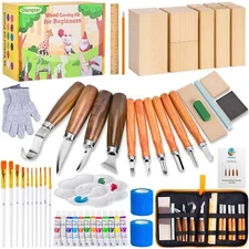 Deluxe Wood Carving Kit Whittling Kit 54 PCS Wood Carving Tools Set with Carv...