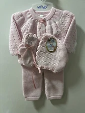 NWT Will'beth Pink Knit Welcome Home  4pc Newborn Baby Girl Outfit New #3