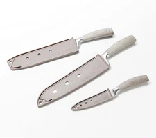 Blue Jean Chef 3-Piece Kitchen Knife Set & Sheaths, Forged Steel Cutlery Set