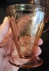 4 Vintage Depression Jeanette Glass Cherry Blossom Pink 3 3/4" AOP Tumblers