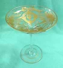 Antique Moser Glass Compote Gilt Intaglio Cut Bohemian Tazza 6¾" C.1900