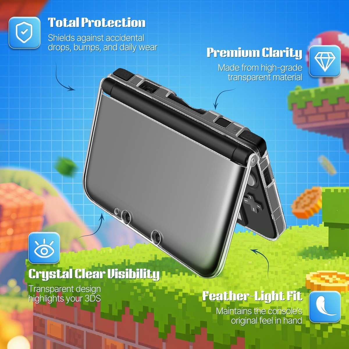 Clear Hard Crystal Protective Case Cover For Nintendo 3DS XL