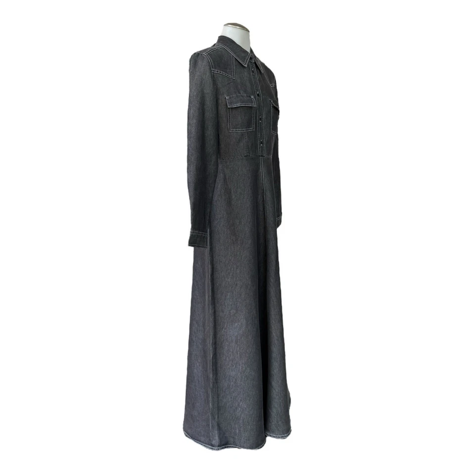 Maxi Vestido Mangas Largas Denim Camisa E7147 Vintage Años 90 00 NEWPORT NEWS Para Mujer 8 Foto 3 de 4