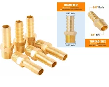 6 pcs 3/8" Barb to 1/4" NPT, Air Hose Barb Pipe Fittings Male Threaded, Adapter,