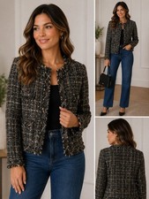 Old Navy Studio Spotlight Tweed Fringe Jacket Black Multicolor Size S Fitted Old Navy Studio Spotlight Tweed Fringe Jacket Black Multicolor Size S Fitted