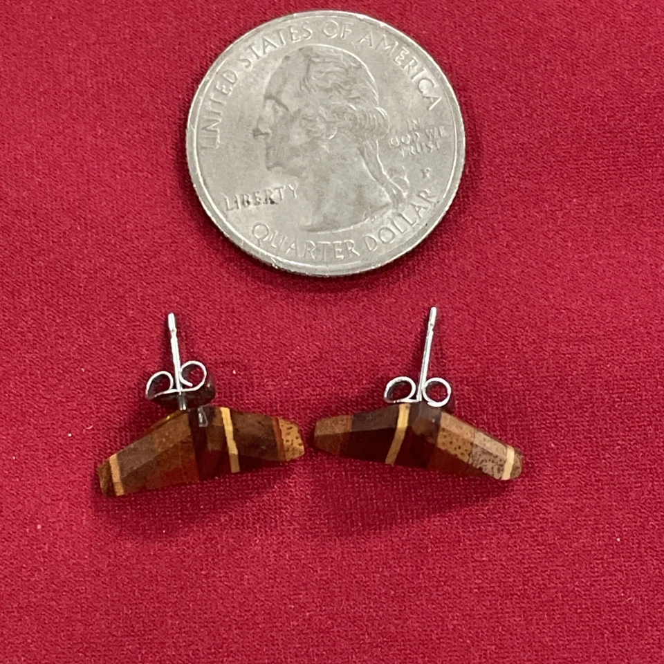 Surgical Steel Backing Multicolored Polished Wood Triangle Stud Earrings - Image 2 of 4