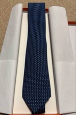 Hermes Navy Dot Pattern Silk Tie 8cm Heavy Twill Packaged