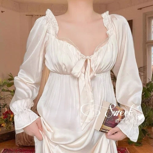 Damen Kunstseide Nachthemd Satin Nachthemd V-Ausschnitt Nachtwäsche Schleife Midikleid - Bild 2 von 23