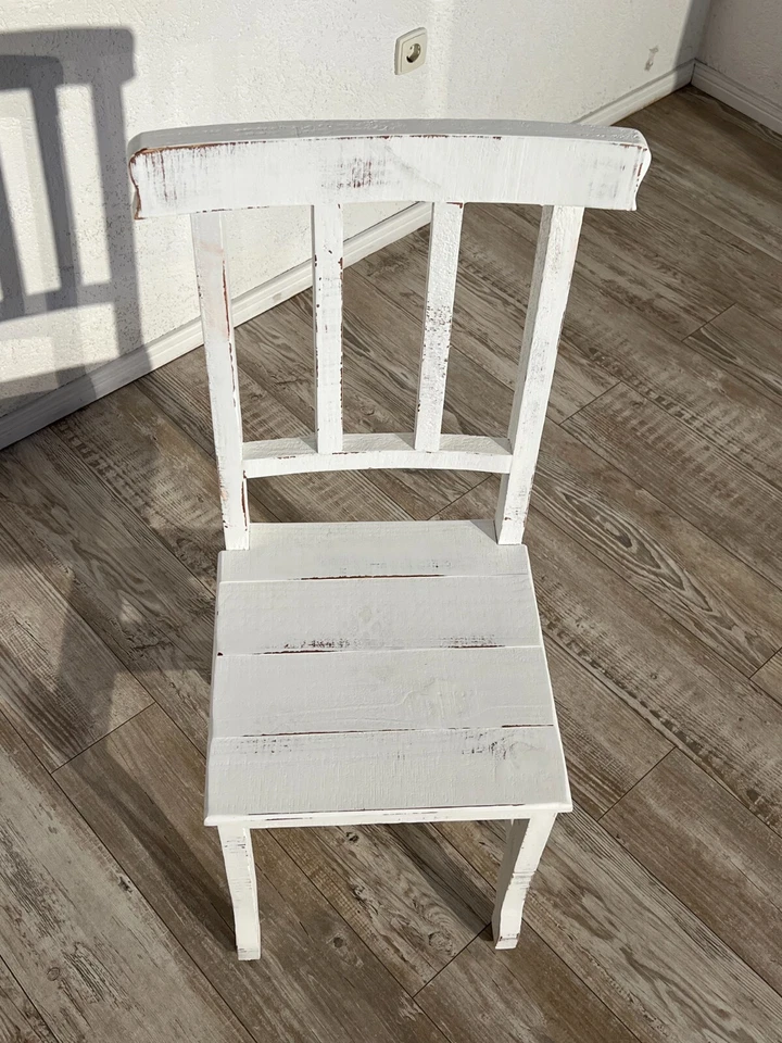 Esszimmerstühle Massivholz Shabby Chic Weiß Antik Landhaus Stuhl - Bild 3 von 3