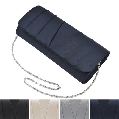 Elegant Classic Solid Satin Pleated Satin Flap Clutch Evening Bag Handbag