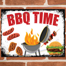 BBQ TIME Metal Signs Gift Shed Garage Kitchen Garden Patio Bar Gift Tin Sign UK