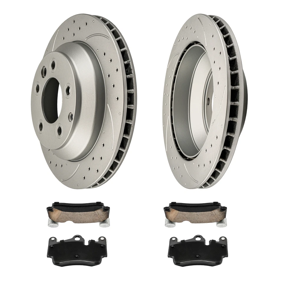 34287 Rear Drilled Slotted Rotors Ceramic Brake Pads Kit 330mm For Audi Q7 07-15 - Image 2 of 4