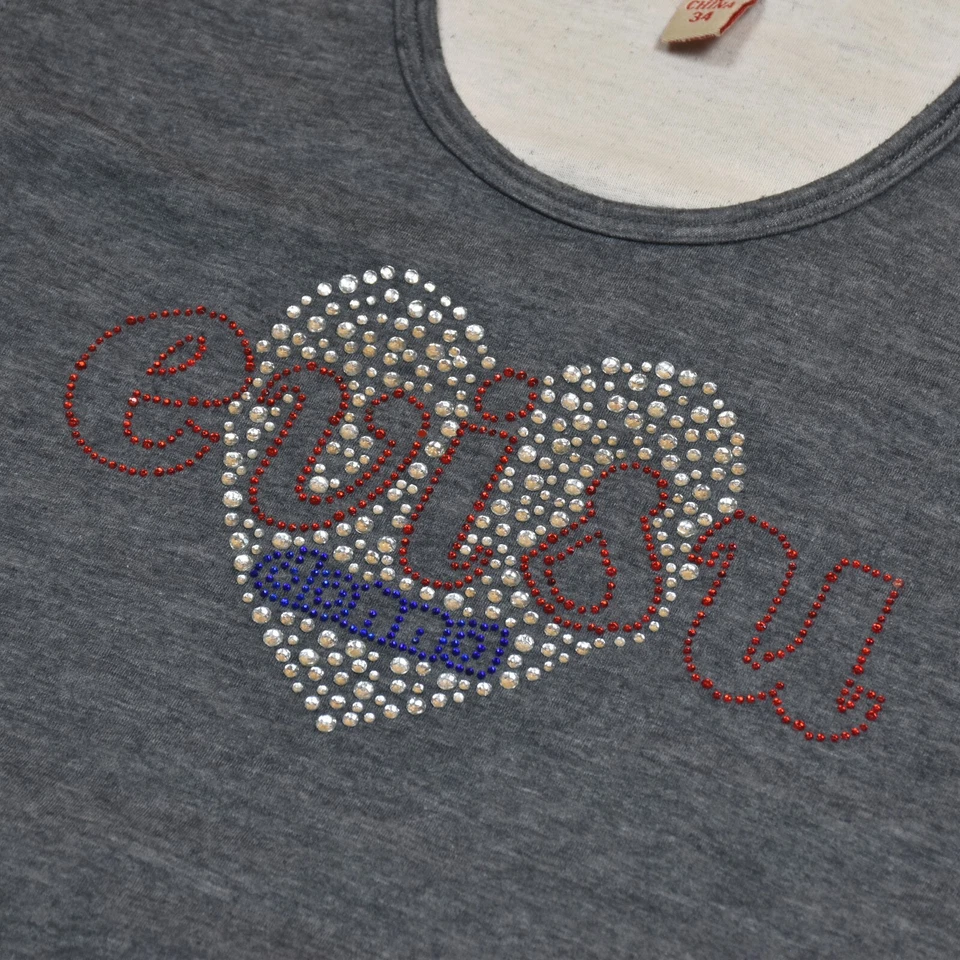 EVISU Damen Kapuzen T-Shirt Grau Kurzarm Kapuze Japan Pailletten Größe 34 - Bild 2 von 4