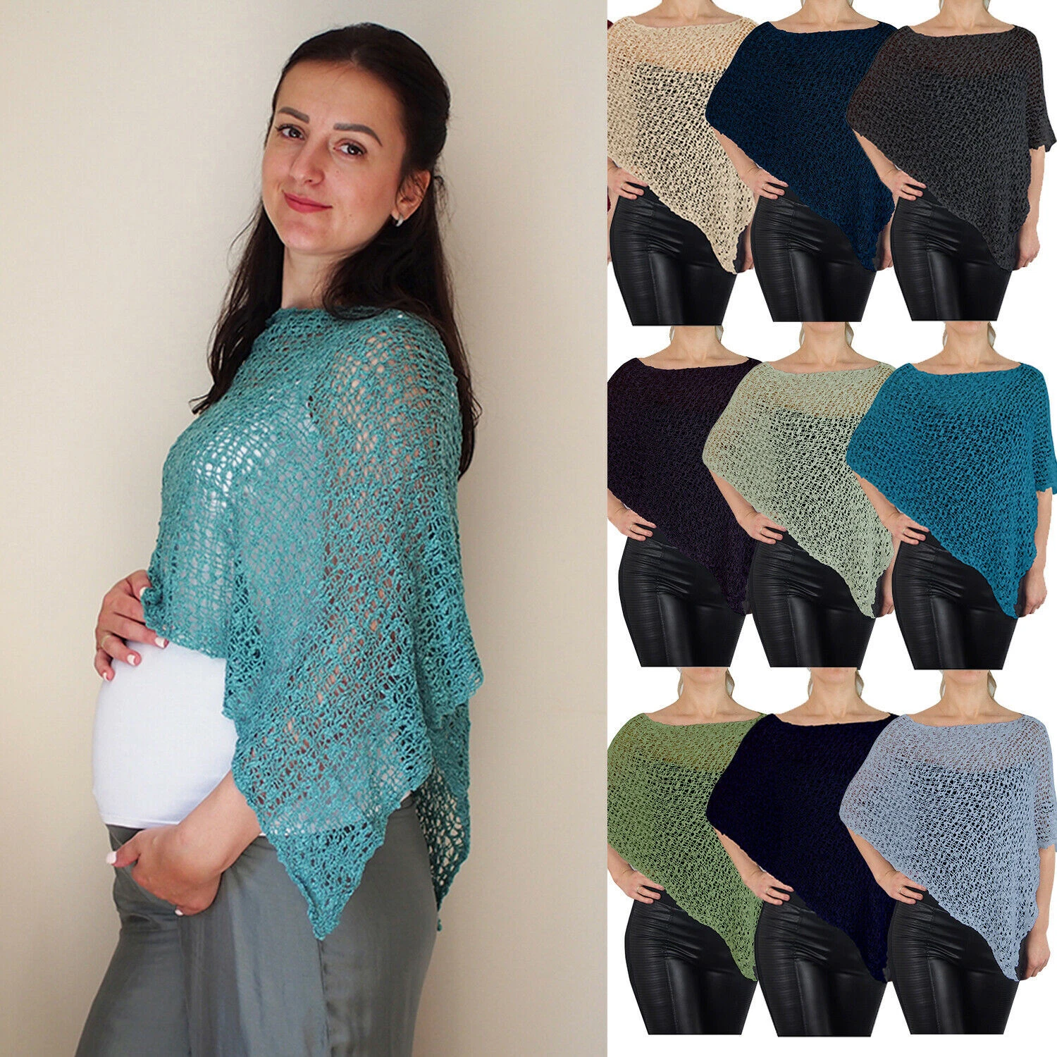 Maternity Small Poncho Popcorn Fish Net Crochet Cover Up One Size
