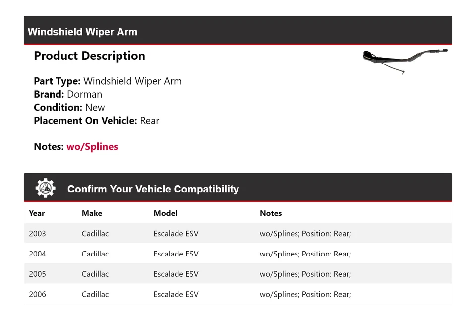 Brazo limpiaparabrisas trasero 2004 2005 para Cadillac Escalade ESV Dorman 2003-2006 Foto 2 de 4