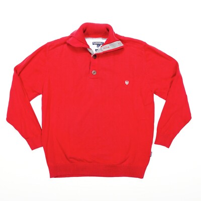Basefield Herren Pullover Gr. M 50 rot Polo Pulli V-Neck Troyer, langarm, Baumw.