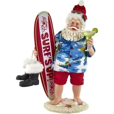 Kurt S. Adler Fabriché Surfboard and Drink Santa, Multi-Colored, 11-Inches