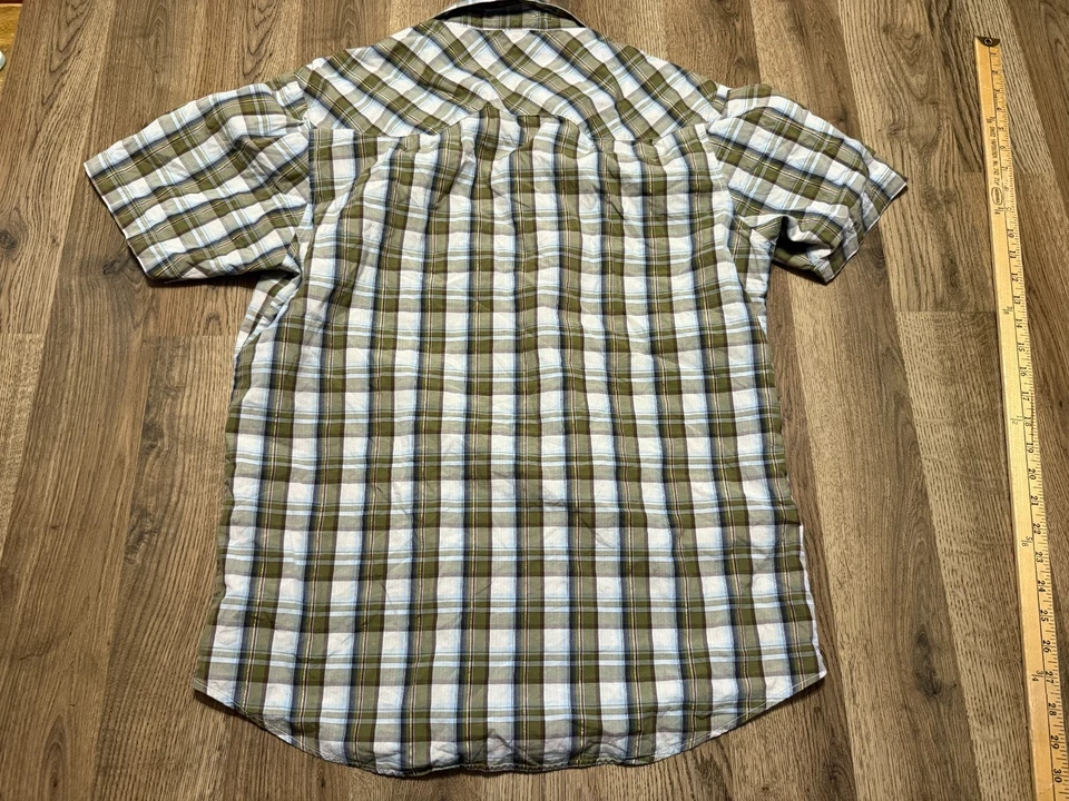 Volcom Shirt Men's Large  Blue Green White Brown Red Short Sleeve Button Up - Image 2 of 4